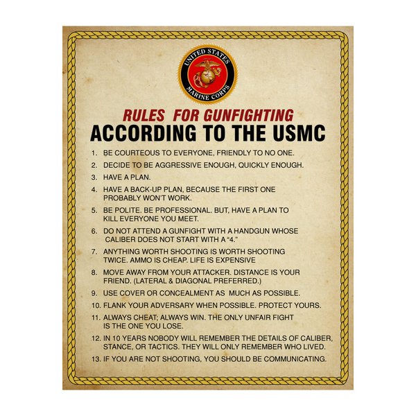 Rules For Gun Fighting - USMC Wall Decor Print, Patriotic Military Wall Art, Veterans Office Decor, Home & Classroom Decor - 8x10" Unframed Wall Art Poster for Military Enthusiasts