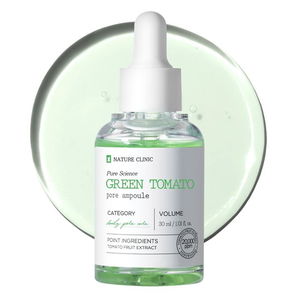 TOSOWOONG Green Tomato Pore Ampoule with 20,000ppm Green Tomato, Witch Hazel and Hyaluronic Acid for Face Moisturizer and Pore Minimizing Treatment, Korean Skincare, 30ml, 1.01 fl. oz.