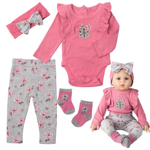 Reborn Dolls Baby Clothes Pink Outfits Fit 22''-24'' Reborn Baby Dolls Toddler Girl 4 Pieces Doll Clothing Set