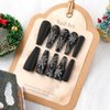 Christmas Press on Nails Long Coffin Fake Nails Black False Nails with Snowflake Design Glue on Nails Glossy Full Cover Stick on Nails Ballerina Acrylic Nails for Women Winter Manicure 24Pcs