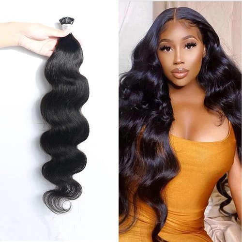 Beayhal I Tips Body Wave Microlink Human Hair Extensions Brazilian 100% Real Human Hair Bundles Itips Micro Beads Body Wave Bulks Pre Bonded Keratin Stick Tipped Hair Extensions 100 Strands 100g 20"