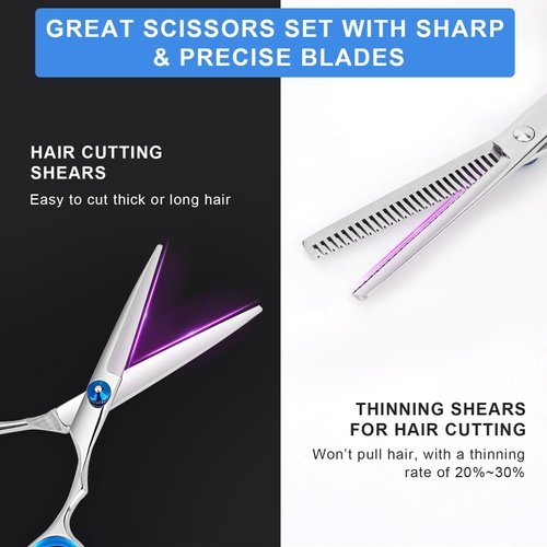 Hair Cutting Scissors and Thinning Shears, 6.5in Professional Stainless Steel Barber Scissors with Sharp Blades, Ergonomic Hairdressing Scissors for Men Women Kids and Pets Hair