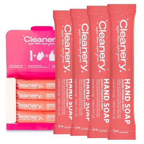 Hydrating Liquid Hand Soap Refill Powder Concentrate 4 Pack Moisturizing Hand Wash, No Harsh Chemicals, Cruelty Free, Eco-Friendly, Makes 10oz Each, Blood Orange & Mint Scent
