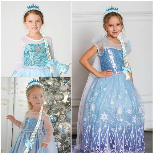 YISSION Princess Dess up Wigs Headband for Girls Long Braided Wig Headband with Blue Crown Costume Accessories Cosplay Birthday Party Hair Decorations