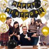 Happy Birthday Banner, Black Gold Birthday Decoration, 16 Pcs 12in Happy Birthday Balloons with 2 Ribbons for Men Women Girls and Boys Birthday Party Decoration