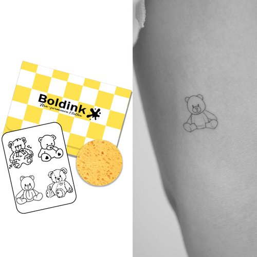 Boldink Semi-permanent tattoos, realistic fake tattoos, last 7-15 days, waterproof non-reflective temporary tattoo stickers, cruelty-free, uniquely designed exquisite packaging（Bear Doll）