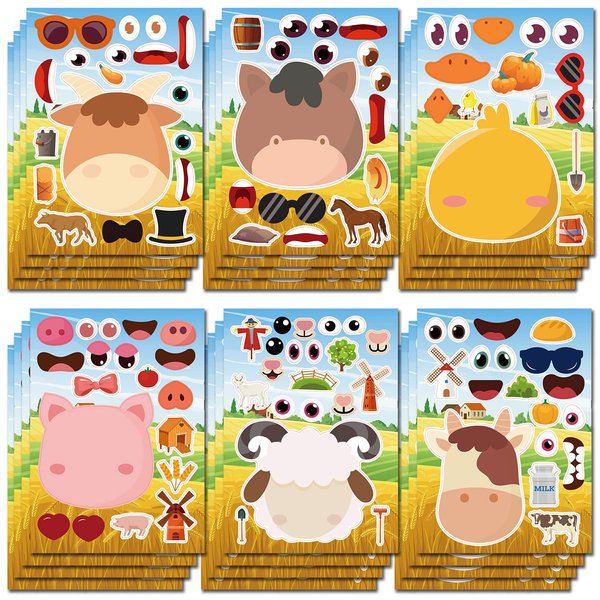 24 Sheets Make Your Own Farm Animals Stickers Make A Face Stickers for Kids Toddlers with Fantasy Farm Animals DIY Craft Stickers Kids Party Favor Supplies Crafts