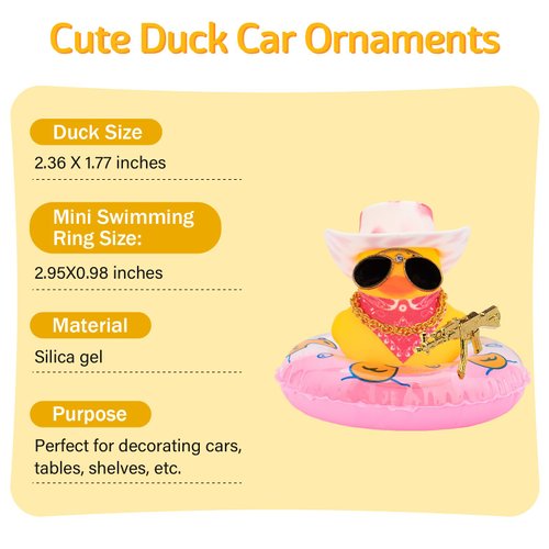 wonuu Car Rubber Duck Decoration, West Cowboy Duck Car Dashboard Decoration Accessories with Mini Swim Ring Cowboy Hat Scarf and Sunglasses, A_Pink&White Cowboy hat