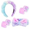 Semato Spa Headband and Wristband Set Skin Care Headband Fluffy Bow Face Wash Headband Hair Accessories Bubble Sponge Spa Headband for Women and Girls (tie dye-purple)