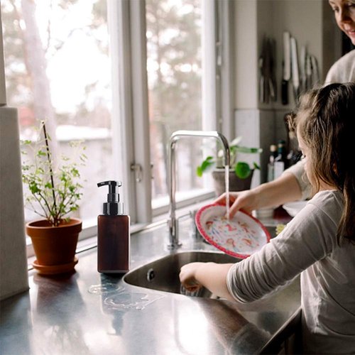 2 Pack Foaming Soap Dispenser 15oz Refillable Foam Liquid Hand Soap Empty Plastic Pump Bottle Container for Bathroom Vanities, Kitchen Sink, Hospital, Clinic, Amber Brown 450ml