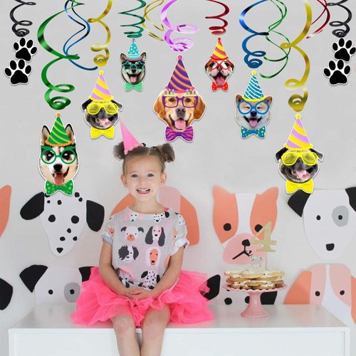 Dog Faces Birthday Swirl Hanging - Dog Birthday Theme Party Bunting Decoration Party Supplies 30Ct