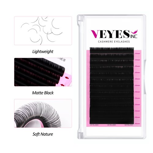 VEYES INC Cashmere Volume Lash Extensions C CC D DD LD L B J M Curl 0.03-0.20 thickness 5-25mm, Super Matte Black Individual Eyelashes Tray, Professional Supplies for Lash Techs (0.05 D 8-16mm)