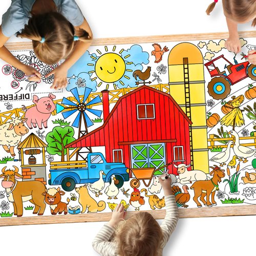 Gatherfun Farm Animal Party Giant Coloring Poster - 31.5X 72 Inches - Versatile Classroom Wall Décor & Birthday Activity - Farm Poster or Table Cover for School Parties and Special Events