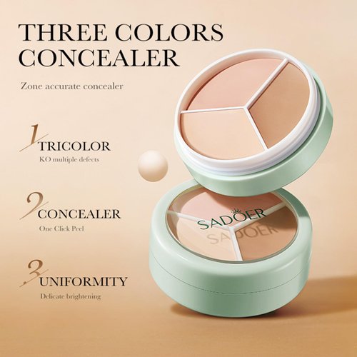 Full Coverage Concealer Palette Tri-Color Correcting Cream Foundation Makeup, Conceal Redness, Dark Circles & Acne Marks, Long-lasting Waterproof Fawless Blendable Brighten Contour Palette