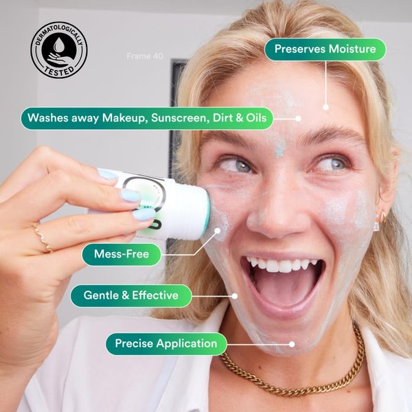 WYOS Face Cleanser Stick, Travel Friendly Leak Free, Vegan, Cruelty Free, Sulfate Free, Paraben Free, Gentle Sensitive Skin Makeup Remover Hydrating Glycerin Enriched Facial Wash for Women and Men