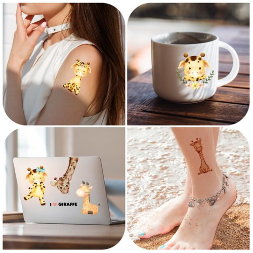 Giraffe Temporary Tattoos, Birthday Party Supplies Favors Decorations, Wild Jungle Animal Super Cute Fake Tattoos Stickers for Kids Boys Girls School Classroom Rewards