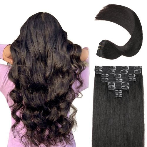 JIAMEISI Clip In Hair Extensions Human Hair 120g 8pcs Thickened Silky Straight Human Hair Clip In Extensions 16inch #1B Natural Black Seamless Clip In Hair Extensions