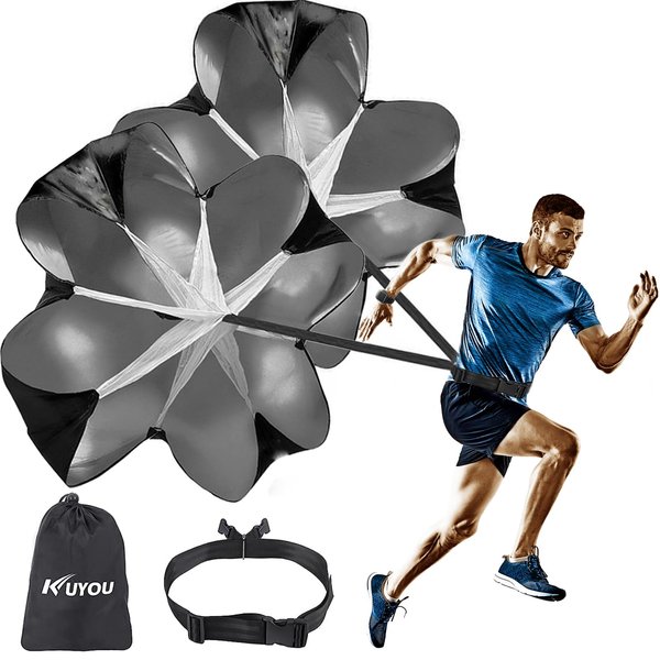 Running Speed Training, 2 Umbrella Speed Chute 56 Inch Running Parachute Soccer Training for Weight Bearing Running and Fitness Core Strength Training