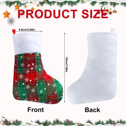 GlyinnHe 24Pack Mini Christmas Stockings, 7 Inch Buffalo Plaid Stocking Snowflake Red Green Stockings with Plush Cuff for Christmas Tree Ornament Decorations Gift Holder