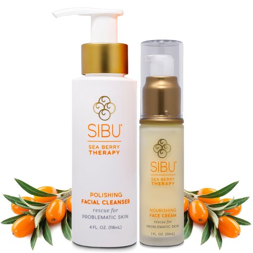 sibu Sea Buckthorn (BUNDLE) 1oz Nourishing Face Cream + 4oz Facial Cleanser – Moisturize Sensitiv...