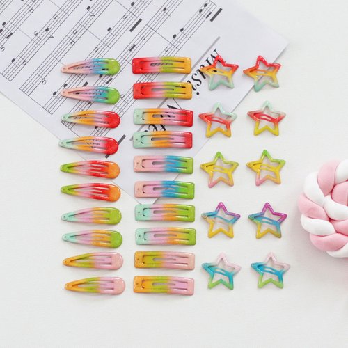 Summer Crystal 2 Inch Barrettes Metal Snap Hair Clips For Girls - Nonslip Stylish Hair Accessories (30Pcs Gradient Rainbow)
