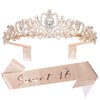 YARIEW Sweet 16 Birthday Decorations for Girls, Rose Gold Sweet 16 Sash and Tiara, Birthday Crown and Sash, 16th Birthday Gifts for Girls, Sweet Sixteen Gifts for Girls