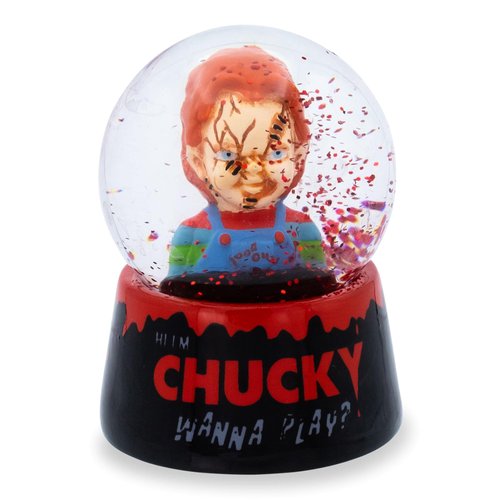 Toynk Child's Play Chucky Wanna Play? 3-Inch Mini Snow Globe with Swirling Glitter Display Piece | Horror Movie Collectible Keepsake, Red, (CK1320JS)