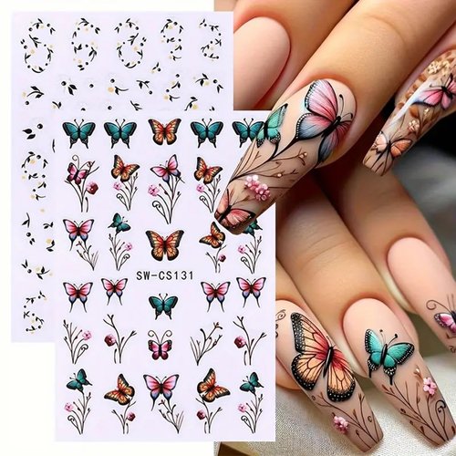 Flowers Nail Art Stickers Decals 3D Butterfly Lavender Flowers Design Nail Decals for Summer Nail Art Decorations Charms 6PCS Blossom Purple Petal Flower Stickers for Women Girls DIY Manicure Nail Art