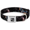 Dog Collar Seatbelt Buckle Die Hard Skulls Stars2 Black Multi Color 11 to 17 Inches 1.0 Inch Wide