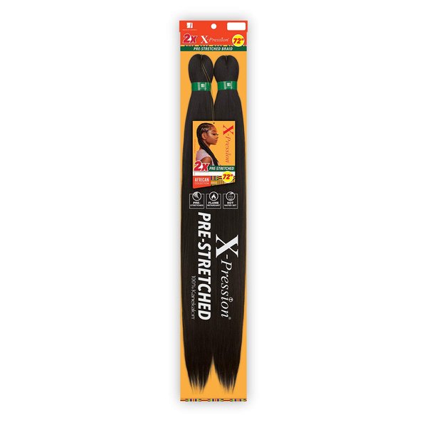 Sensationnel X-pression prestretched braiding hair - 2x xpression 72 inch all kanekalon flame retardant synthetic braid in hair extensions - 2X 72 Inch (1 pack, 1)