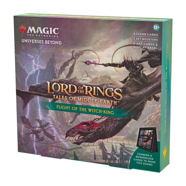 Magic The Gathering The Lord of The Rings: Tales of Middle-Earth Scene Box - Flight of The Witch-King (6 Scene Cards, 6 Art Cards, 3 Set Boosters + Display Easel)