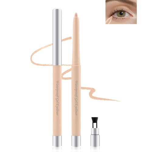 Nude Waterline Eyeliner Pencil, Cream Gel Eyeliner Waterline Waterproof Smudge-Proof Long-Wearing, Intense Color, Retractable Eye Liner Brightener Pen, Smooth Eye Makeup for women, Built-in Sharpener