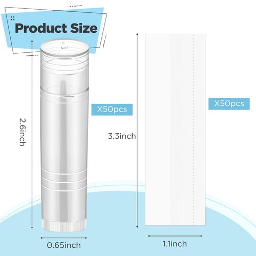 50 Pcs Lip Balm Containers Tubes Empty 3/16 oz Clear Lip Tubes and Shrink Wrap, Lip Gloss Tubes Lip Balm Containers with White Caps Twist Tubes for making Gifts, Travel