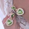 Sttiafay Vintage Emerald Heart Earrings Emerald Cz Teardrop Earrings Rhinestone Heart Drop Earrings Green Gemstone Stud Earrings Jewelry for Women(Green)