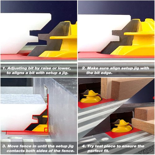 Kowood Router Bit Set-Up Jigs (for 45° Lock Miter Router Bit, 1/2” & 3/4” Cutting Height)