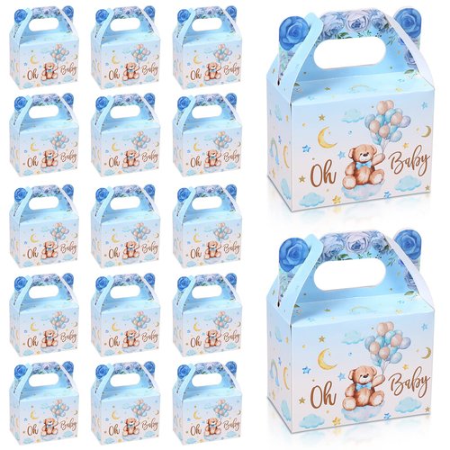 36 Pieces Bear Baby Shower Party Favor Boxes Cute Bear Treat Boxes Paper Candy Cookies Box Decoration for Baby Shower Party Supplies Gender Reveal Bear Themed Birthday Party Decor (Blue)