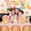 138pcs Young Wild and Three Party Decorations Tableware Set, Wild and Three Party Decorations Young Wild and Three Plate Napkins Tablecloth Banner for Young Wild and Three Party Decorations Girl