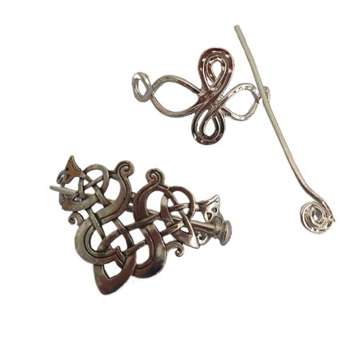 Silver Celtic Hair Slide Hairpin Clip with Stick, Metal Retro Vintage Hair Barrette Minimalist Hair Claw Pin Knot Hair Accessories for Women (2 Pack)