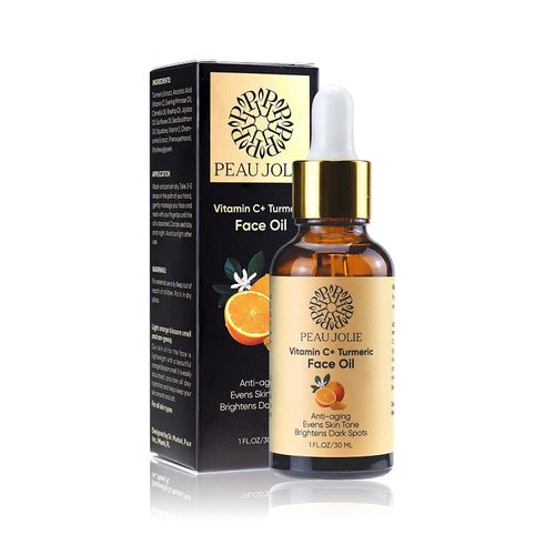 Vitamin C + Tumeric Face Oil "GLOW" Peau Jolie ,anti-aging, evens skin tone with primrose oil (Pack of one,1oz.)