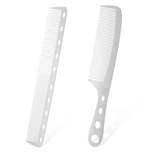 2 Pack Metal Hair Combs Stainless Steel Combs Set,Fine Tooth Comb,Anti-static Metal Hair Comb with Hole Design