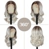 SISgrace Ombre Platinum Blonde 13×6 HD Lace Front Wigs Synthetic Glueless Pre Layered Brown Roots Body Wave Wigs for Women Pre Plucked 18 Inch Tiny Knots Lace Natural Hairline Bob Wigs