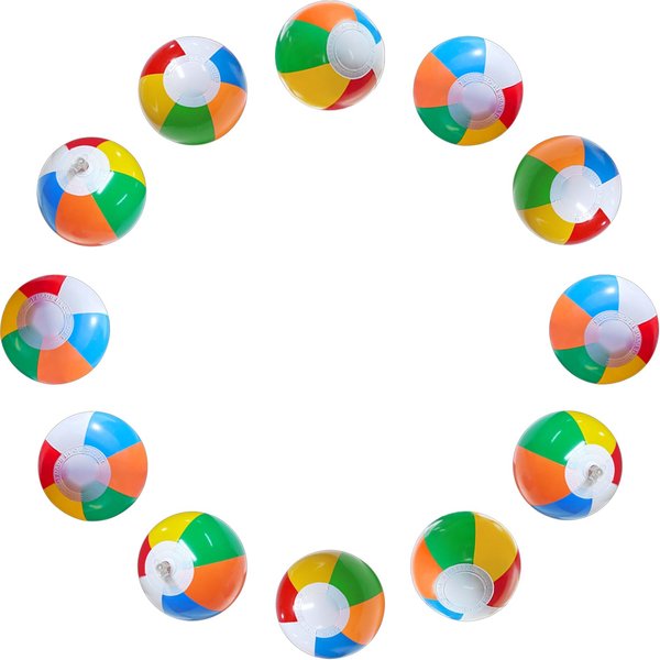 Jishi 8" Mini Beach Balls Bulk 12-Pack Small Inflatable Pool Floats Kids Party Favors, Toddler Summer Water Toys Outdoor Activity Games, Blow Up Luau Party Decorations Hawaiian Tropical Birthday Gifts