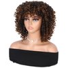Hanne Fashion Curly Afro Wig with Bangs Short Kinky Curly Wig for Women Synthetic Ombre Brown Curly Wigs Shoulder Length Glueless Afro Wig (1B/30#)