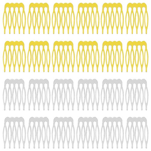 32pcs Hair Side Combs, 5 Teeth Small Metal Combs French Teeth Hair Combs Plain Blank Crafting DIY Slide Combs Bridal Wedding Veil Combs for Hair Decoration DIY Accessories(Gold and White K)