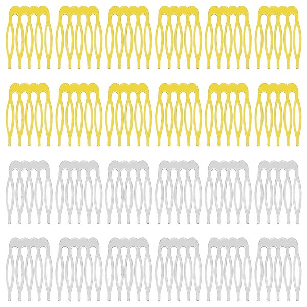 32pcs Hair Side Combs, 5 Teeth Small Metal Combs French Teeth Hair Combs Plain Blank Crafting DIY Slide Combs Bridal Wedding Veil Combs for Hair Decoration DIY Accessories(Gold and White K)