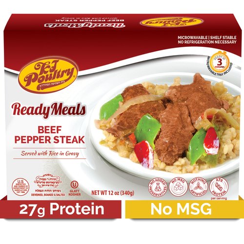 Kosher Beef Pepper Steak & Rice, MRE Meat Meals Ready to Eat (1 Pack) Prepared Entree Fully Cooked, Shelf Stable Microwave Dinner - Travel, Military, Camping, Emergency Survival Protein Food Supply