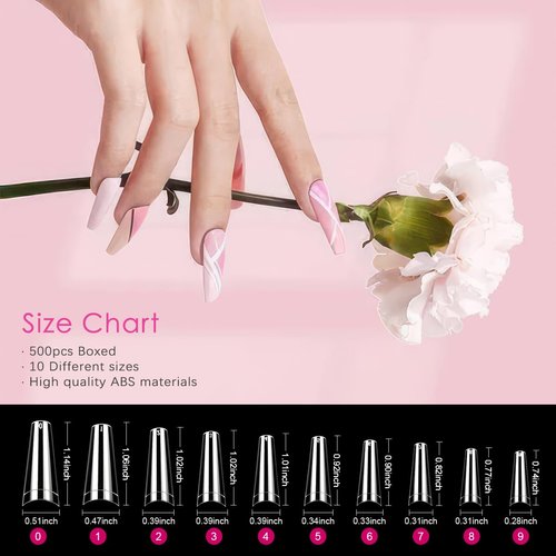 Clear Coffin Nails Tips Half Cover, IKOCO 500Pcs Nail Tips for Acrylic Nails Professional Ballerina False Nails with Glue, Nail Clipper, Nail File Buffer for DIY Fake Nails