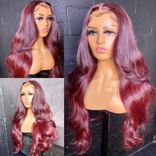 west kiss Burgundy Lace Front Wigs Human Hair 99j Lace Front Wigs Human Hair Red Body Wave 4x4 Front Wigs for Black Women Human Hair Glueless Wigs Human Hair Pre Plucked with Baby Hair 18 inch