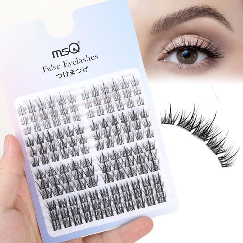 MSQ False Eyelashes Multipack Faux 3D Mink Lashes Natural Look Includes 4 Assorted Lengths Wisps 135pcs Lash Clusters Reusable Strip Lashes, Contact Lens Friendly, Easy to Apply