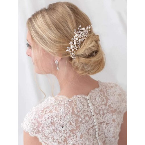 inSowni 28 Pack Silver Flower Pearl Wedding Bridal Hair Side Combs+U Shaped Hair Pins Clips Rhinestone Crystal Decorative Accessories Headpieces for Women Girls Brides Bridesmaids